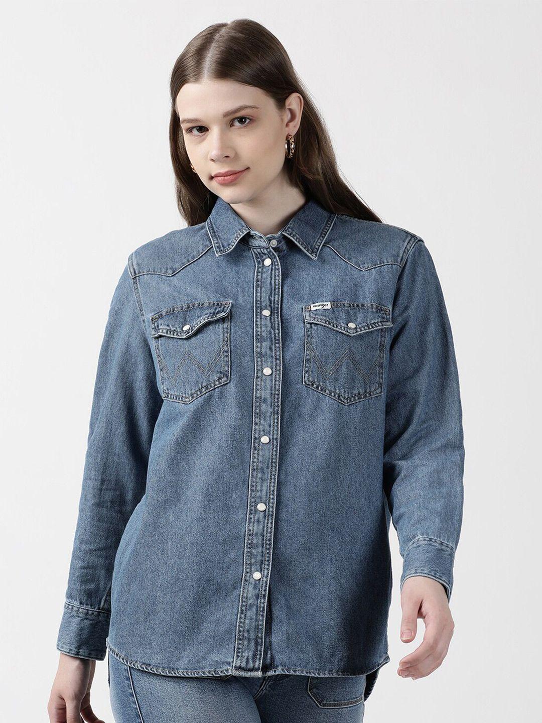 wrangler women faded denim casual shirt