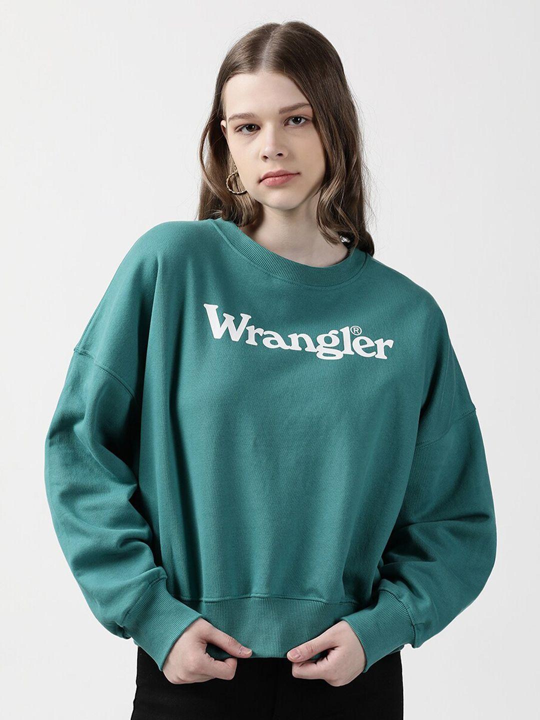 wrangler women green logo printed sweatshirt