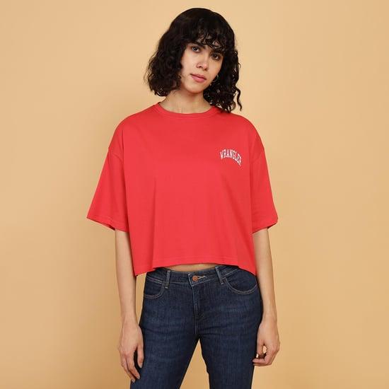 wrangler women solid cropped t-shirt