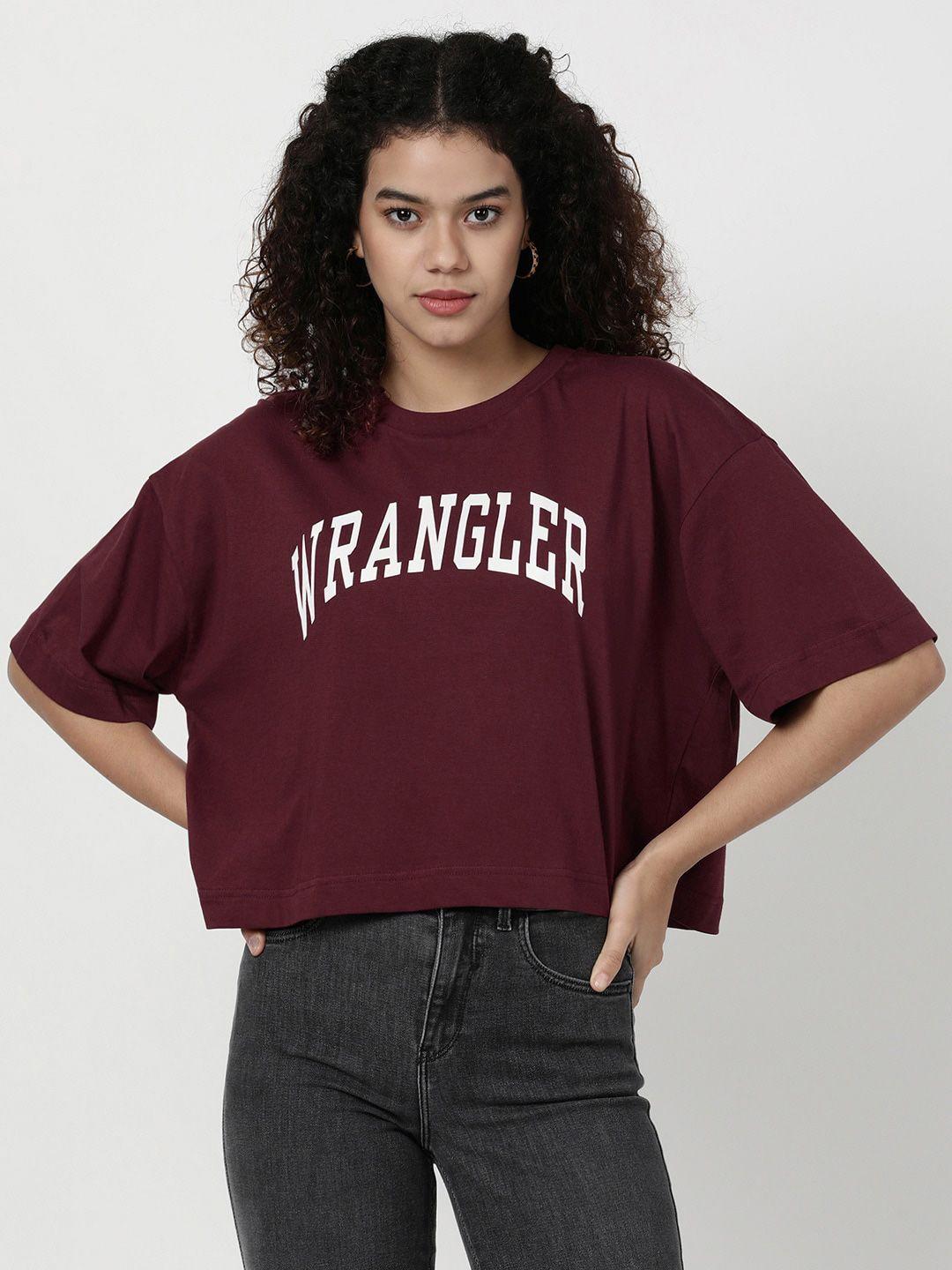 wrangler women typography printed drop-shoulder sleeves boxy t-shirt