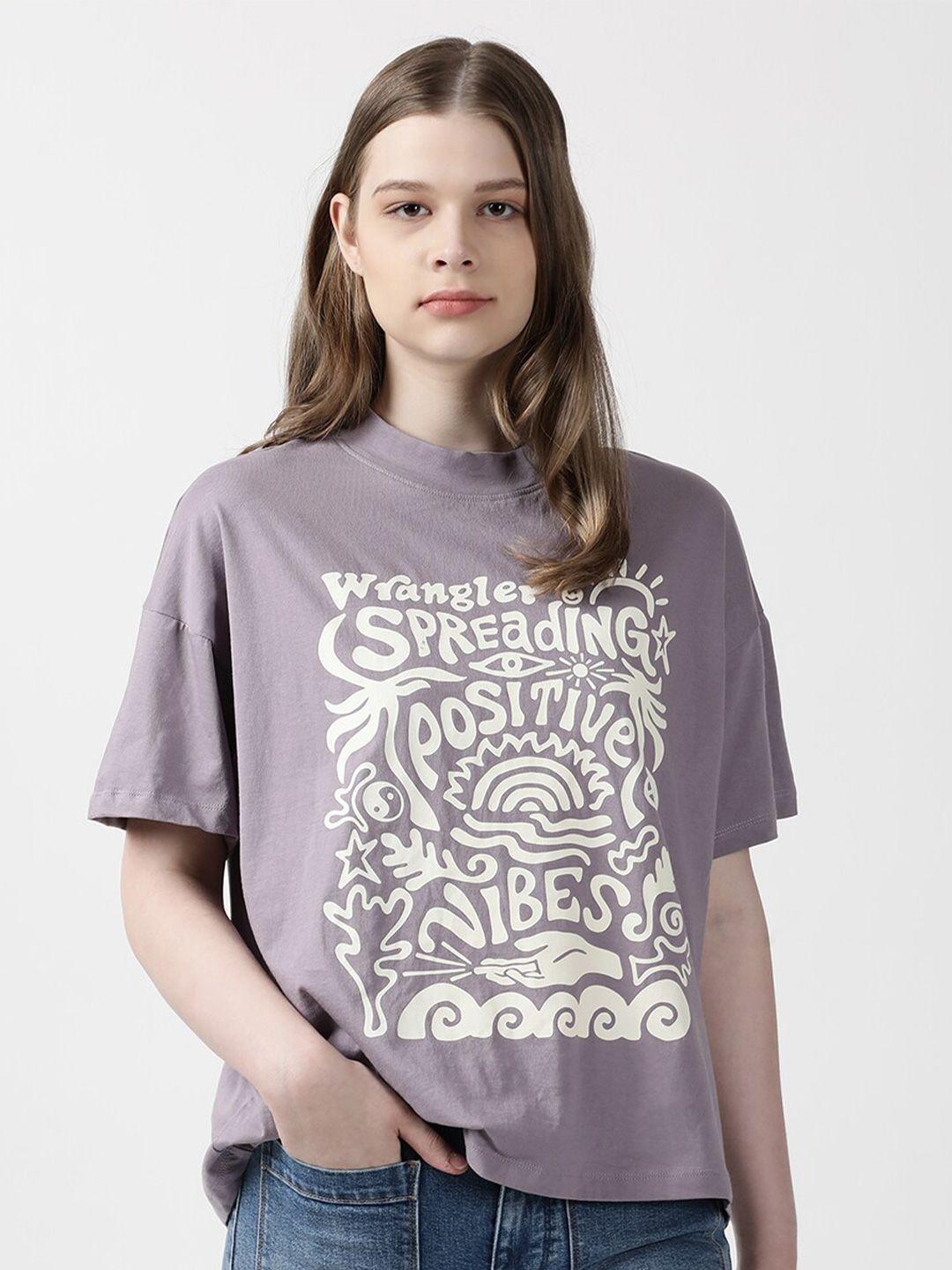 wrangler women typography printed drop-shoulder sleeves cotton t-shirt