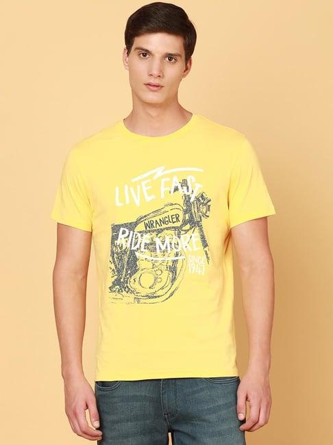 wrangler yellow regular fit printed crew t-shirt