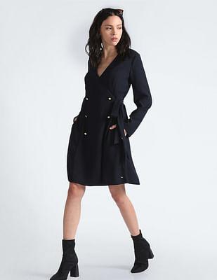 wrap around crepe blazer dress