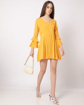 wrap dress with layered sleeves