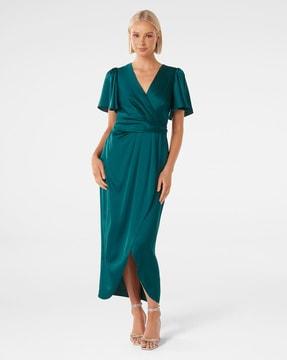 wrap sheath dress with flutter sleeves