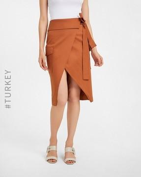 wrap skirt with asymmetric hemline