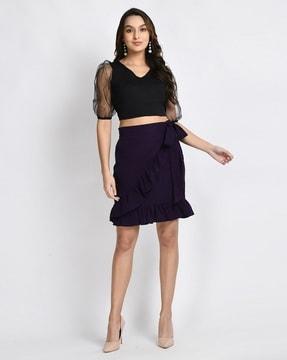 wrap skirt with ruffled detail