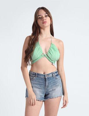 wrap strappy crinkle bra top