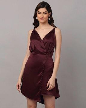 wrap-style satin a-line dress