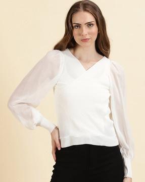 wrap top with bishop sleeves