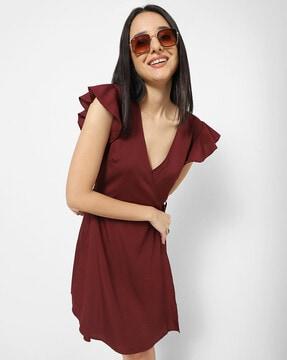 wrap v-neck a-line dress