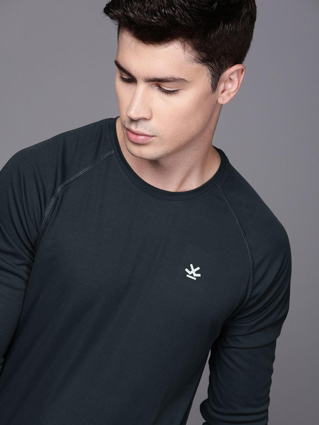 wrogn active men charcoal grey solid round neck t-shirt