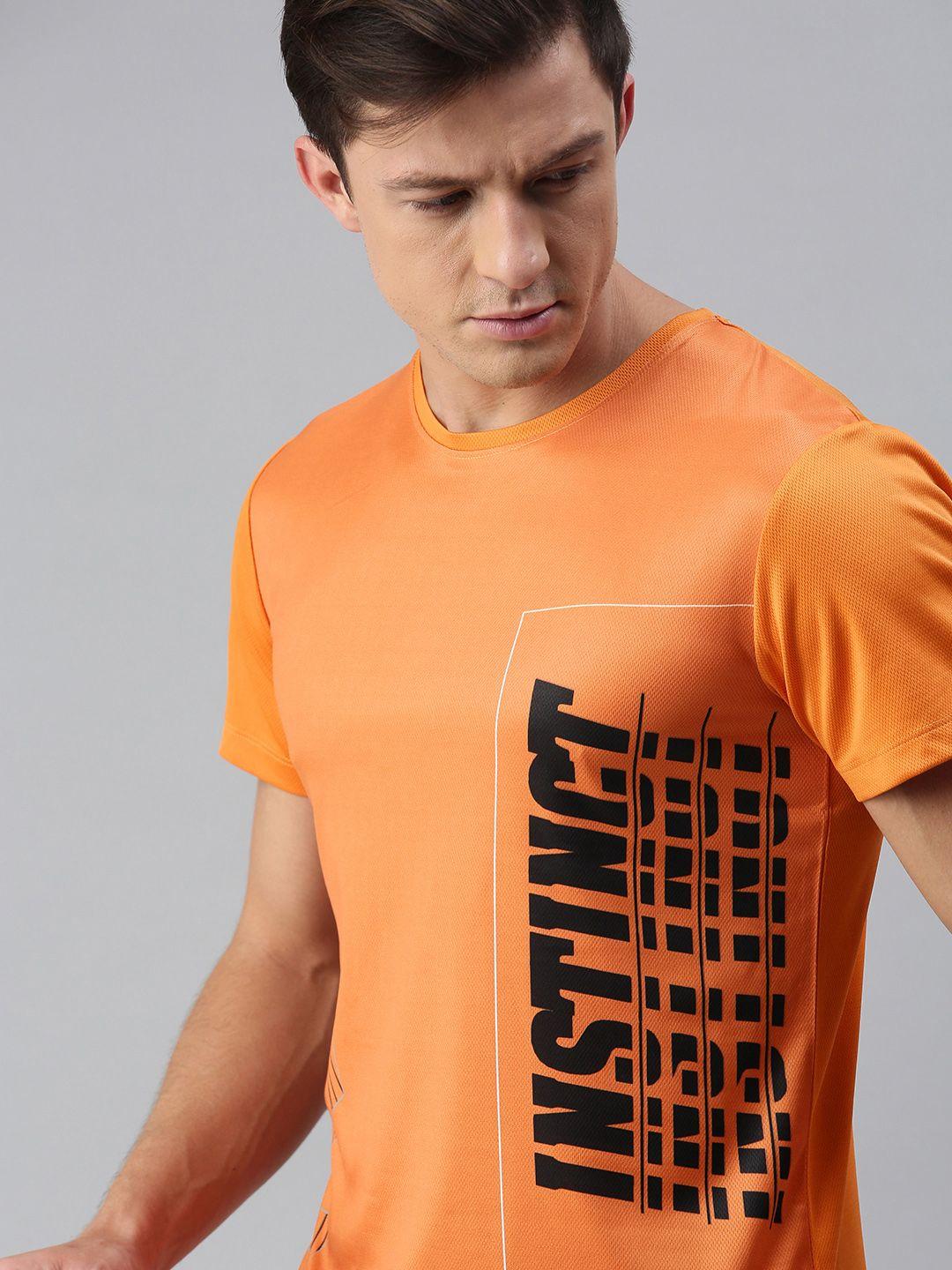 wrogn active men orange & black typography printed t-shirt