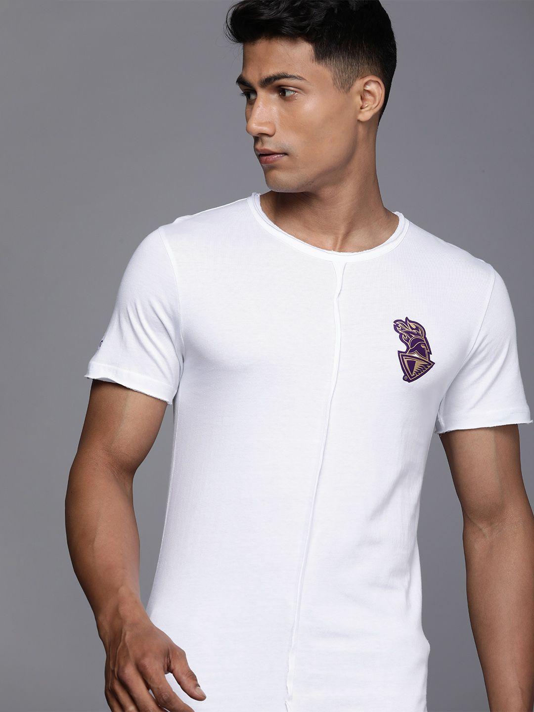 wrogn active men white applique slim fit t-shirt