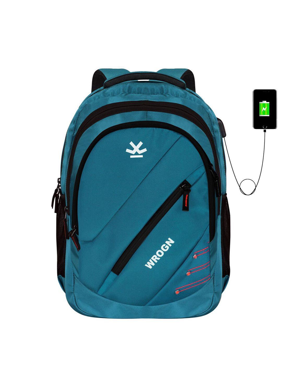 wrogn brand logo backpack with usb charging port & rain cover