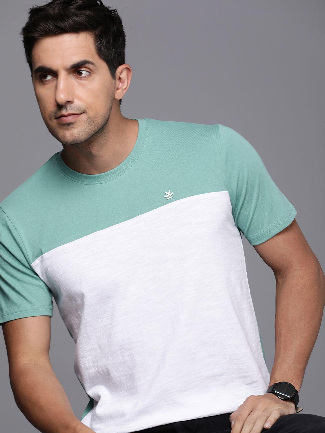 wrogn colourblocked pure cotton slim fit t-shirt