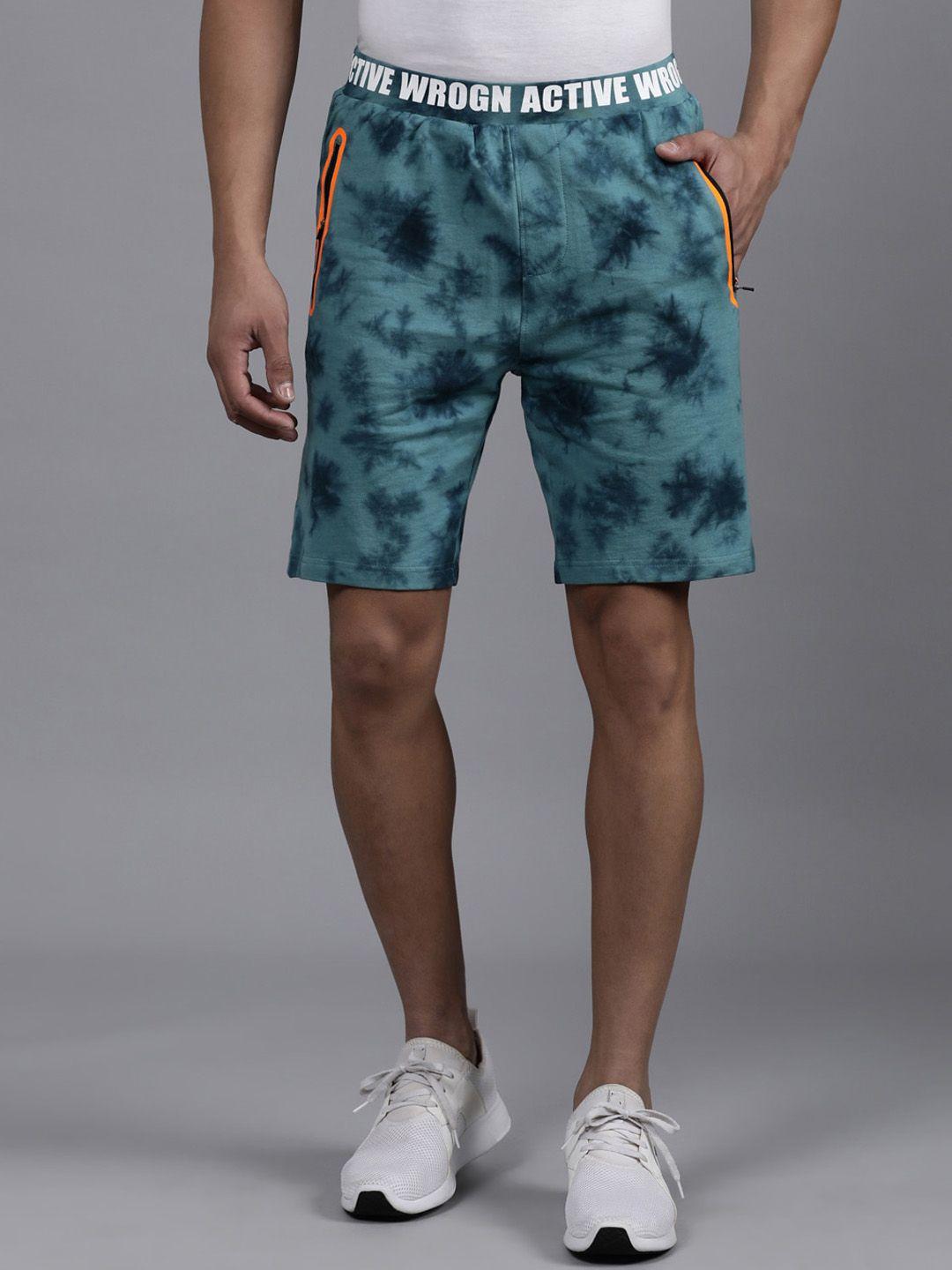 wrogn men blue floral printed slim fit shorts