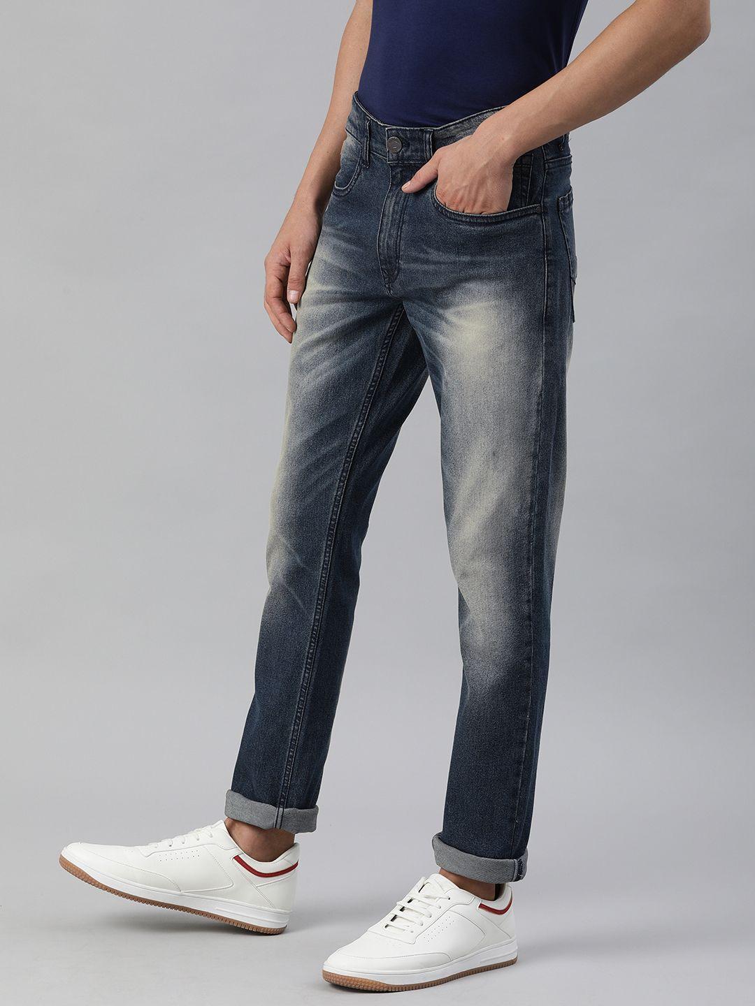 wrogn men blue heavy fade stretchable jeans