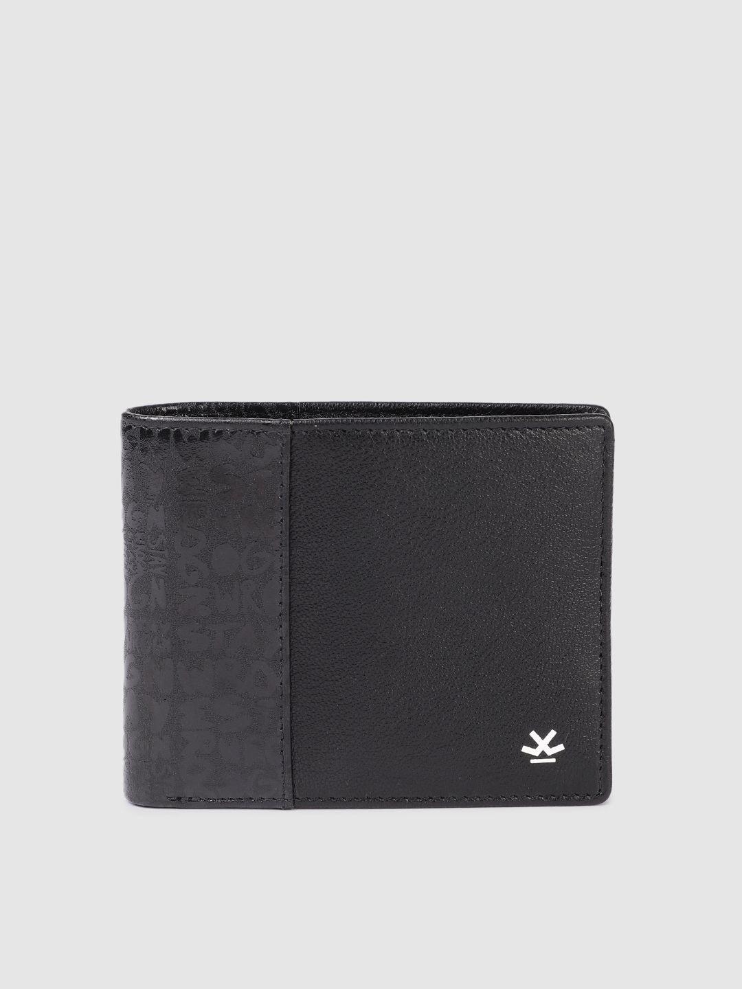 wrogn men brand logo printed leather two fold wallet