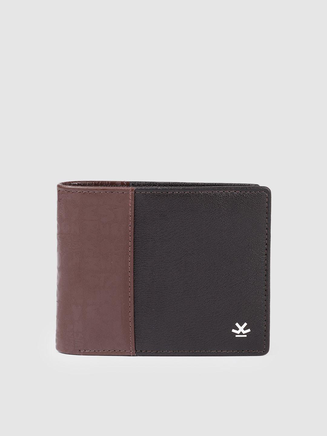 wrogn men brand logo printed leather two fold wallet