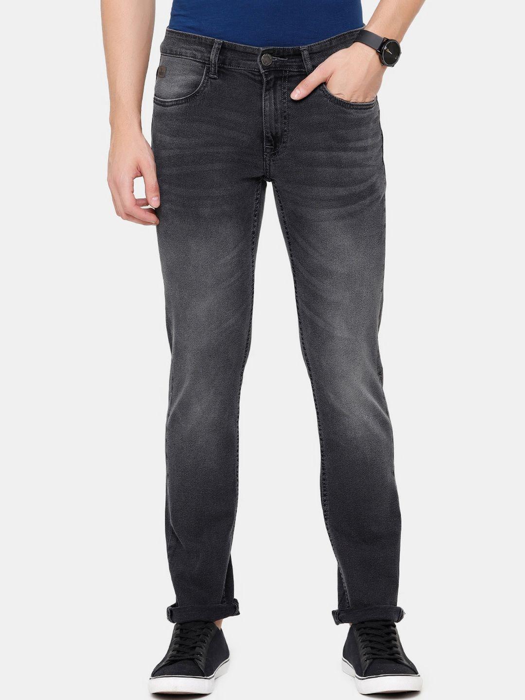 wrogn men grey straight fit heavy fade stretchable jeans
