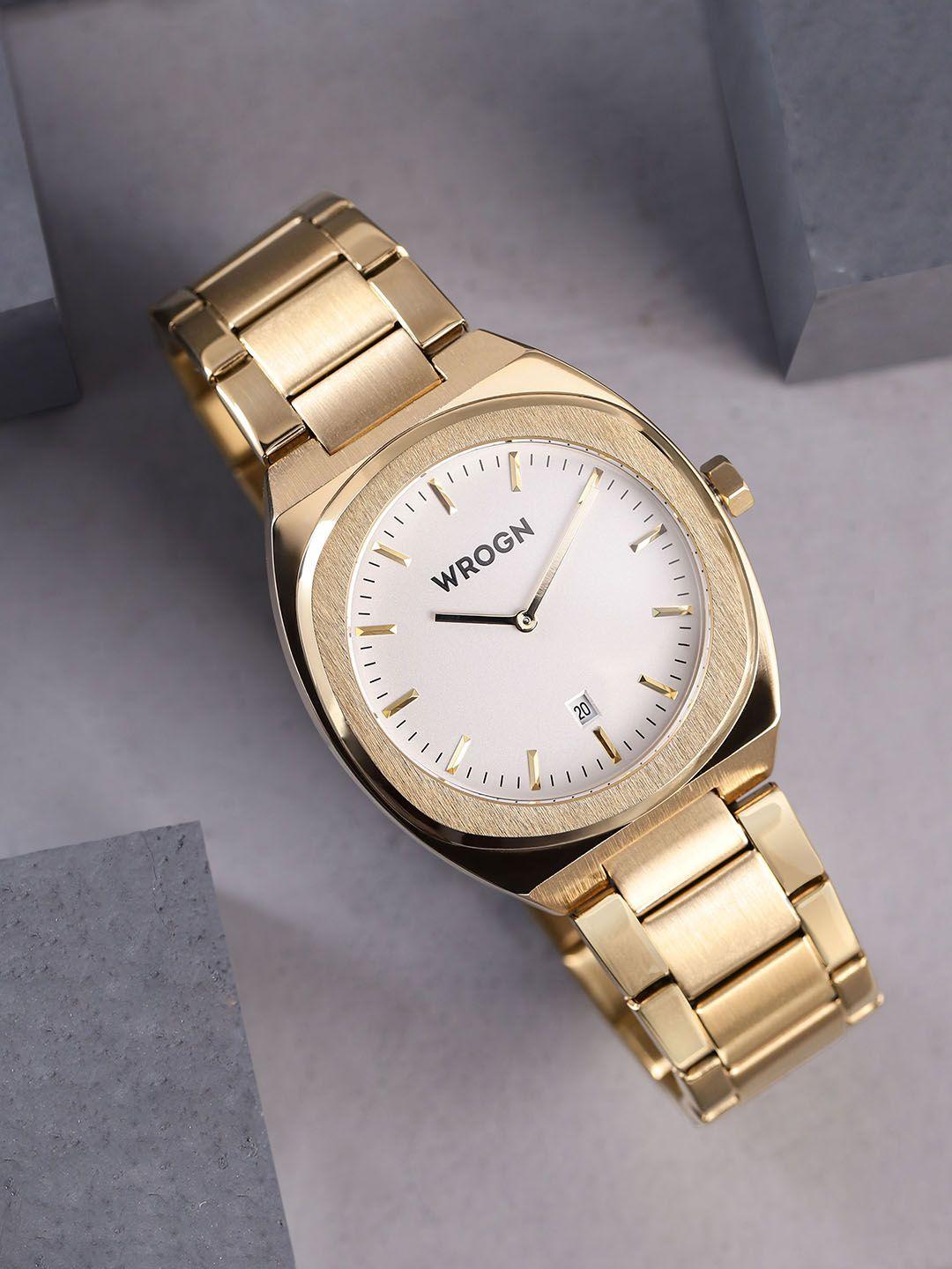 wrogn men silver-toned dial & gold-toned bracelet style analogue watch mfb-pn-mf0319g