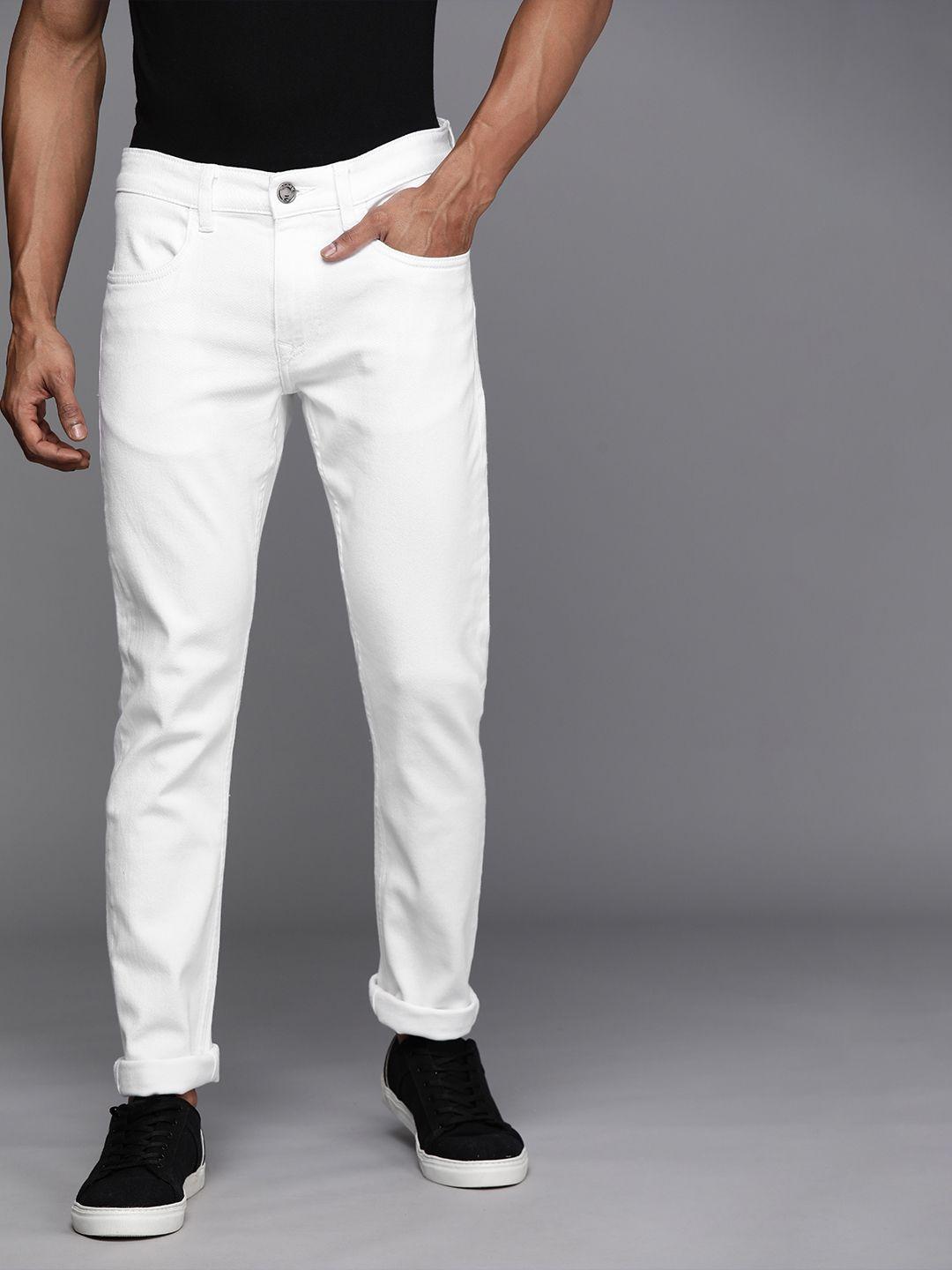wrogn men white slim fit stretchable jeans