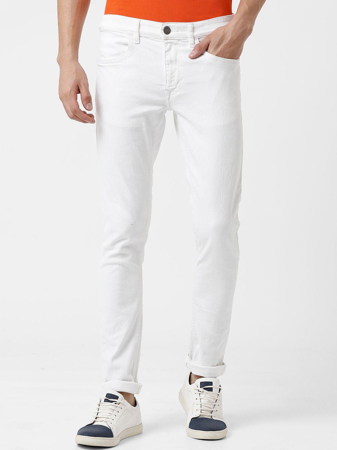 wrogn men white solid slim fit mid-rise jeans