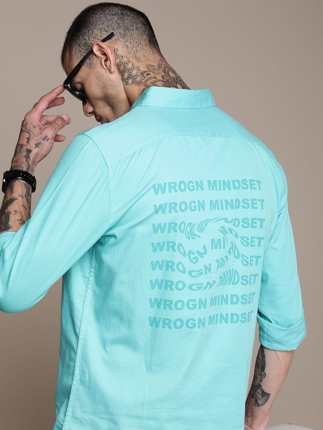 wrogn pure cotton slim fit  brand logo printed casual shirt