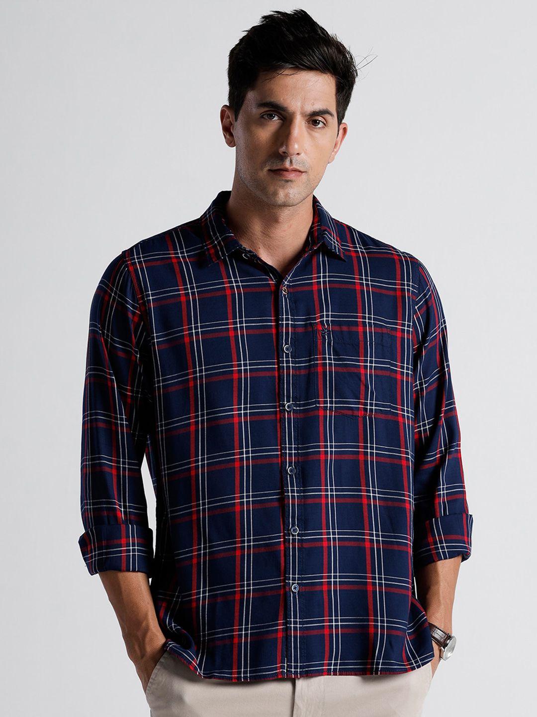 wrogn slim fit checked linen casual shirt