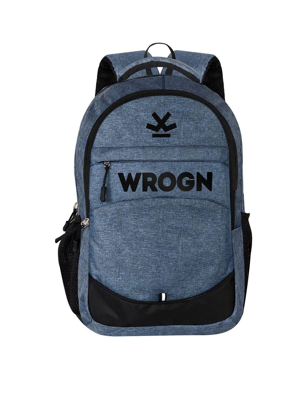 wrogn unisex navy blue & black typography backpack