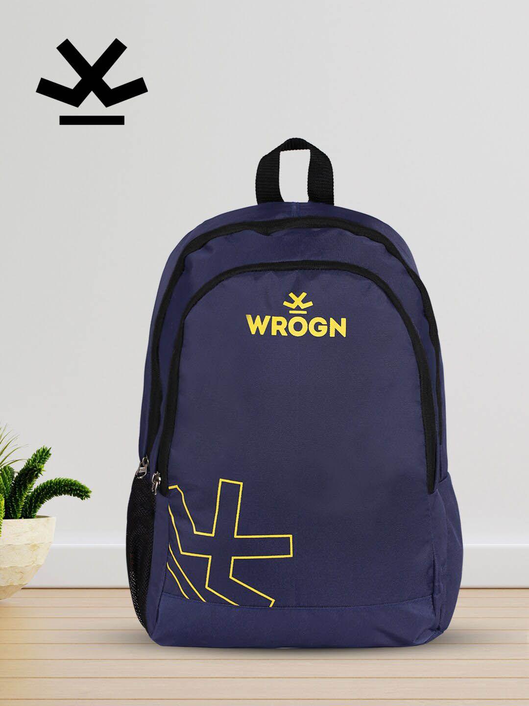 wrogn unisex navy blue & yellow brand logo backpack
