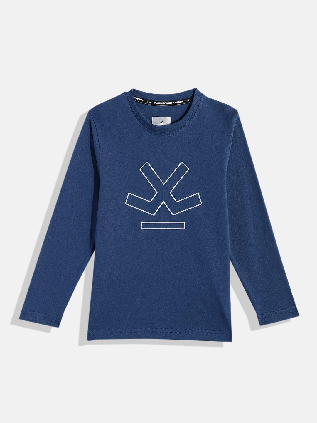 wrogn youth boys brand logo print indigo knitted slim fit t-shirt