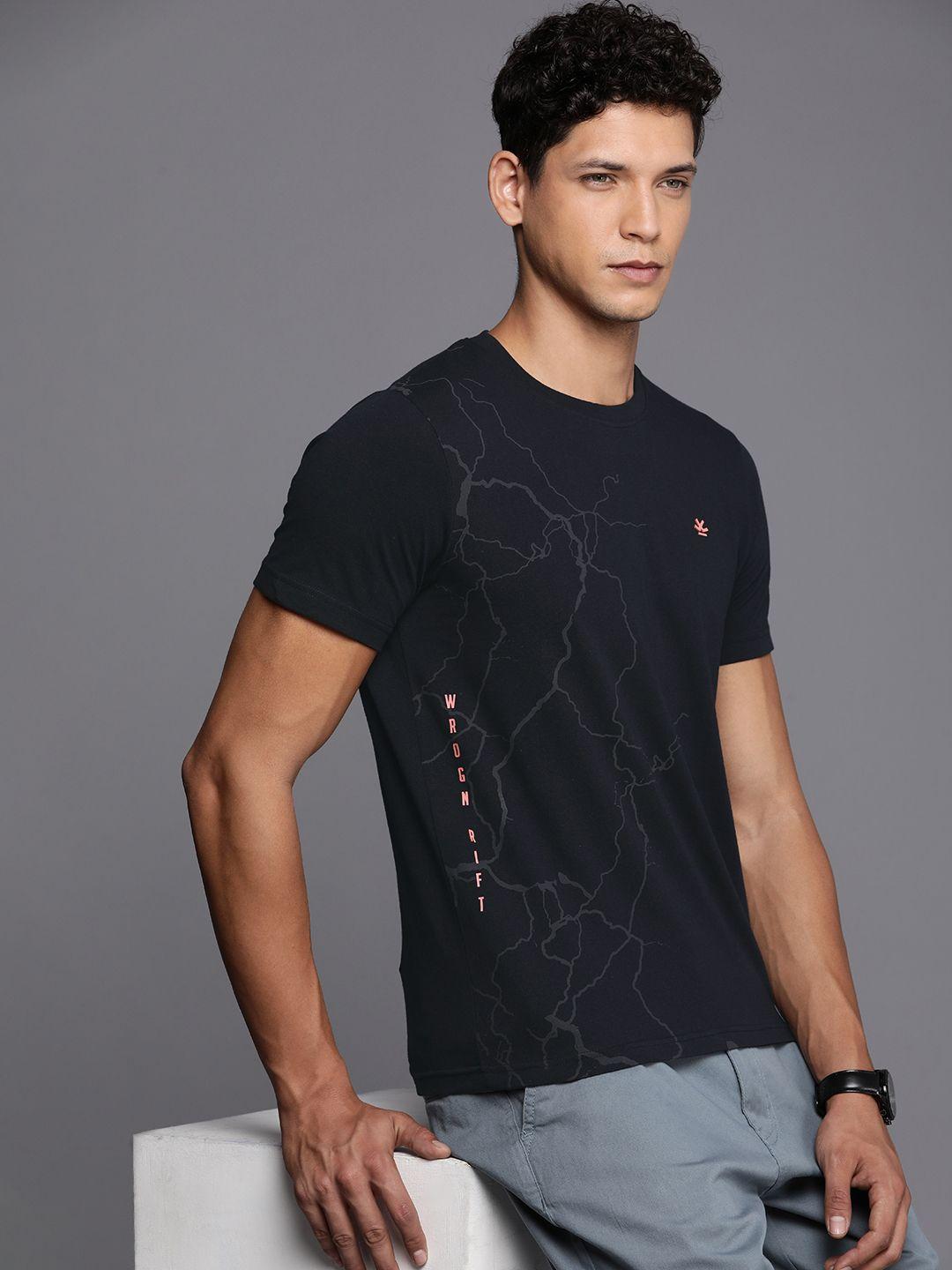 wrogn abstract printed pure cotton slim fit t-shirt