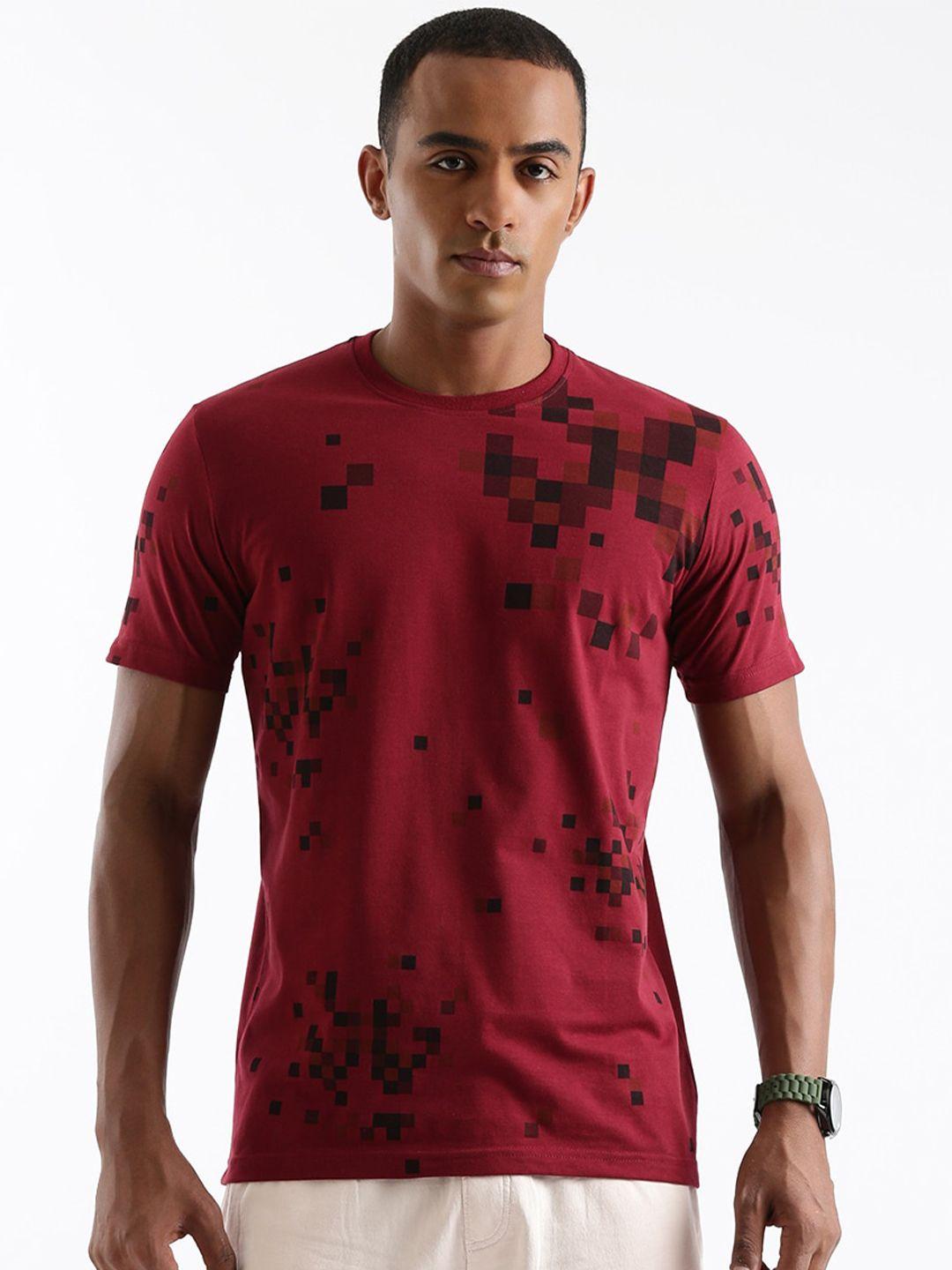 wrogn abstract printed slim fit cotton t-shirt