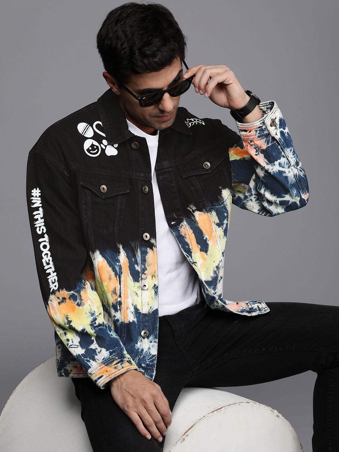 wrogn abstract typography printed boxy fit pure cotton denim jacket