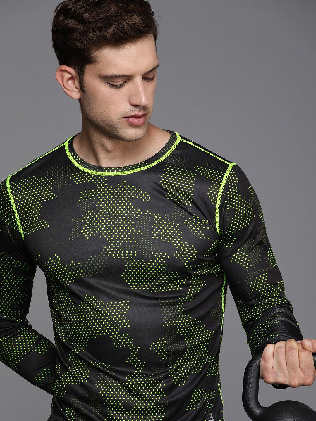 wrogn active geometric printed dry-pro slim fit t-shirt