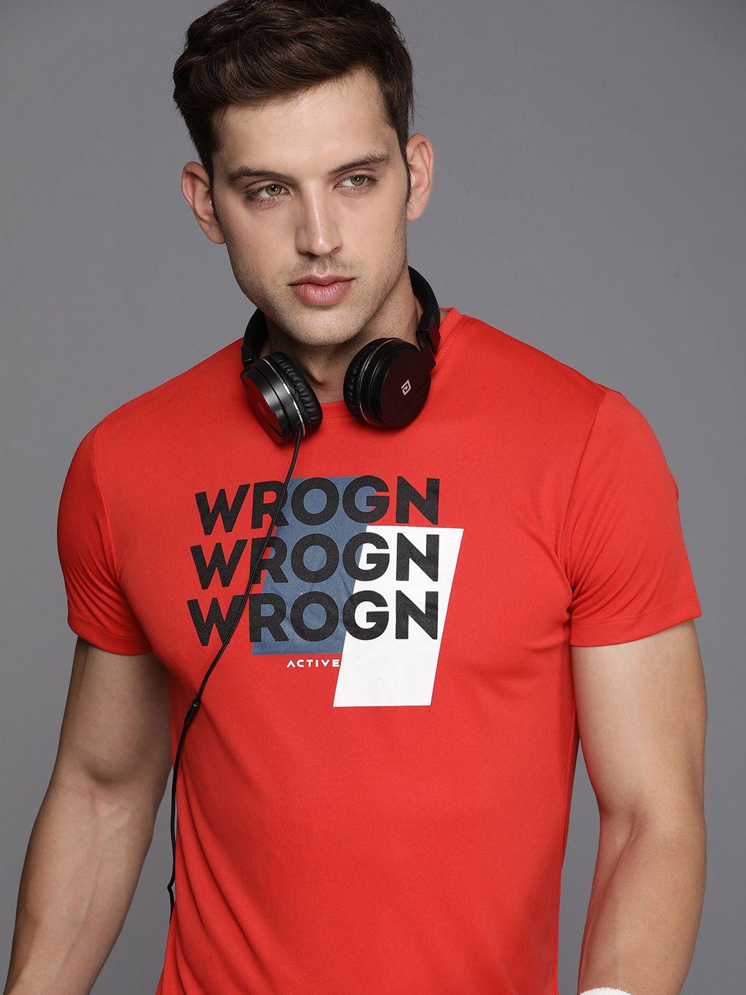 wrogn active graphic printed dry-pro slim fit t-shirt