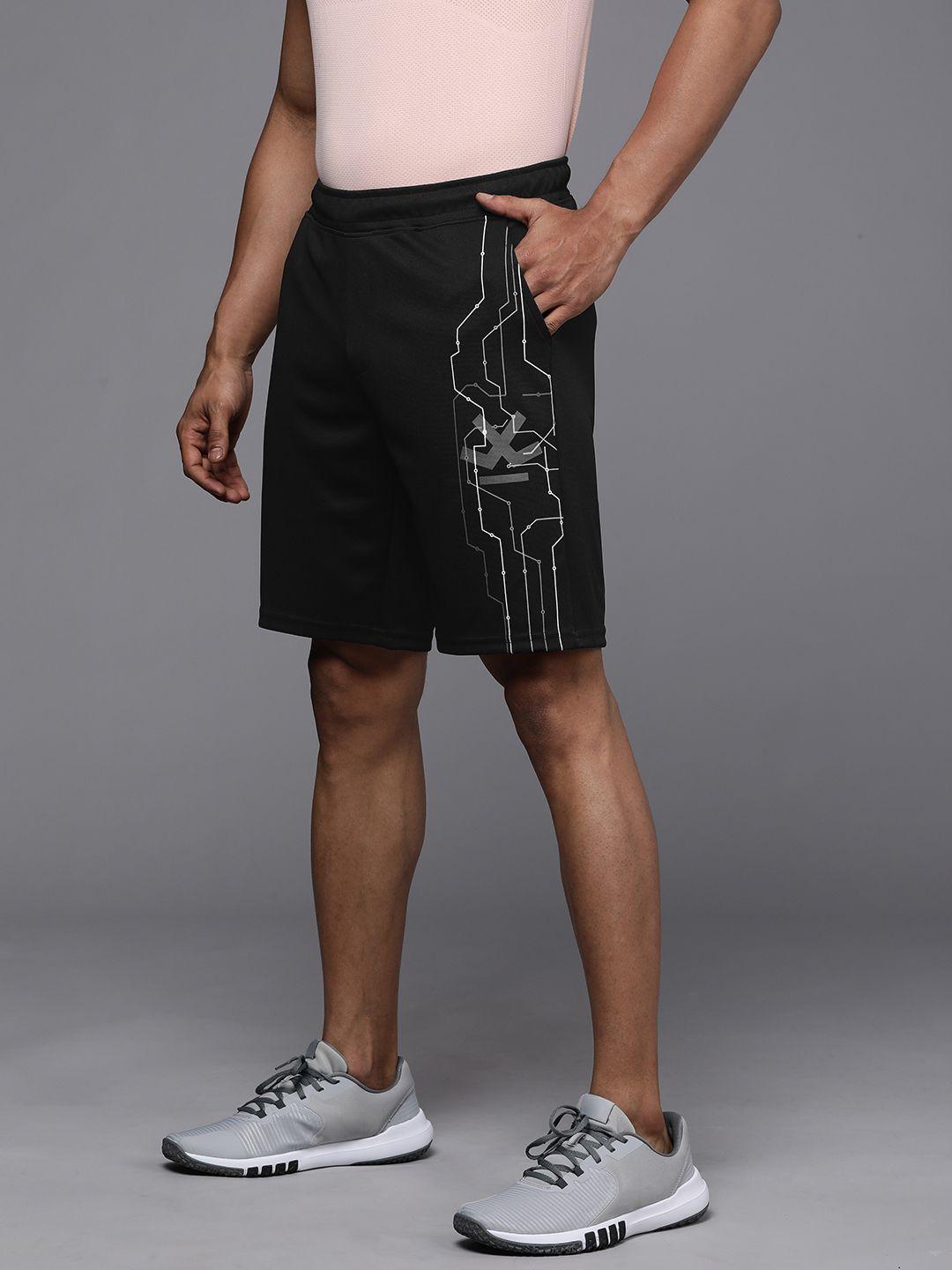 wrogn active men black printed sports shorts