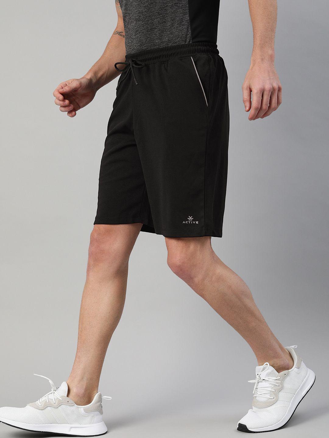 wrogn active men black solid slim fit sports shorts