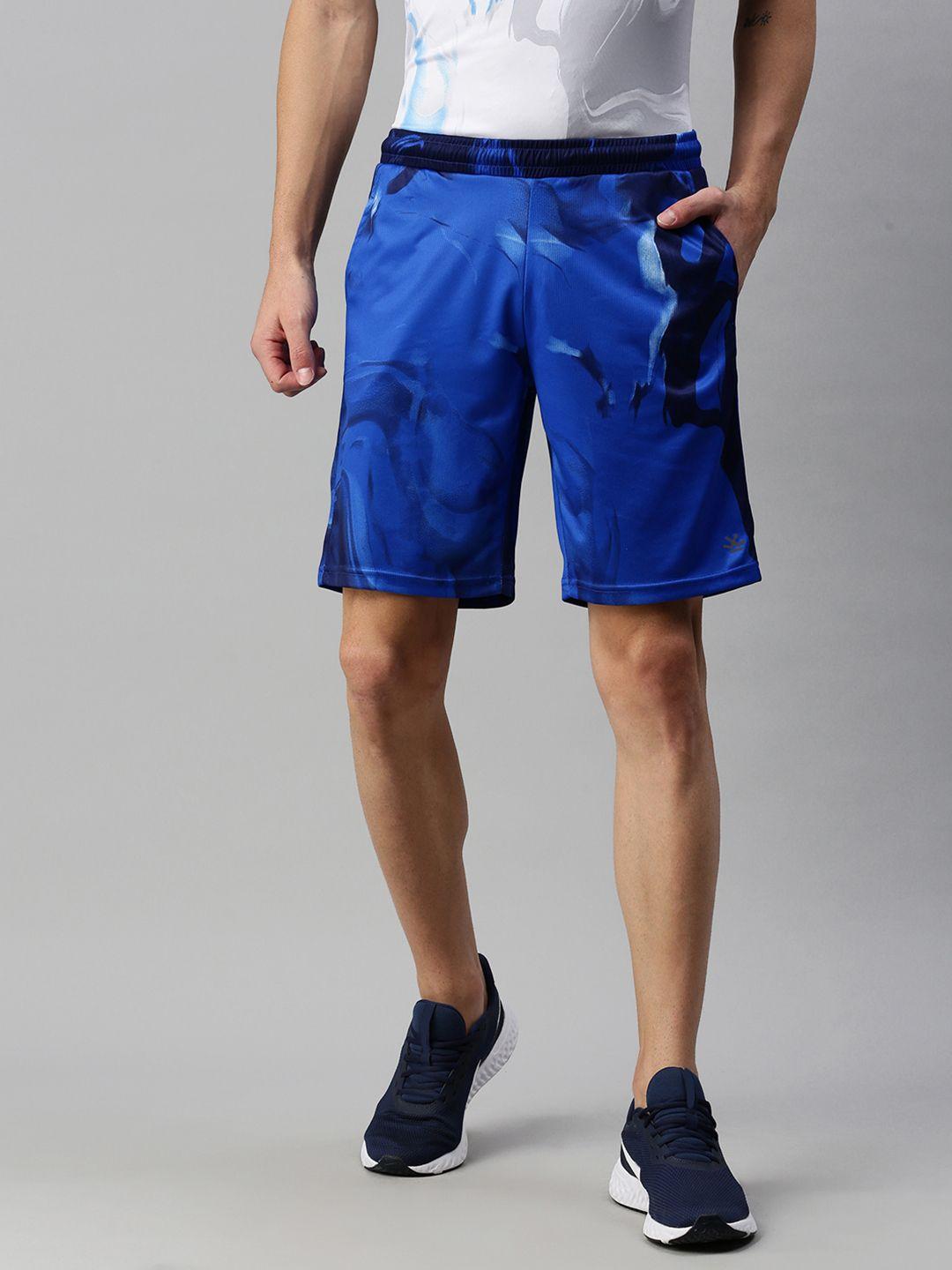 wrogn active men blue printed slim fit regular shorts