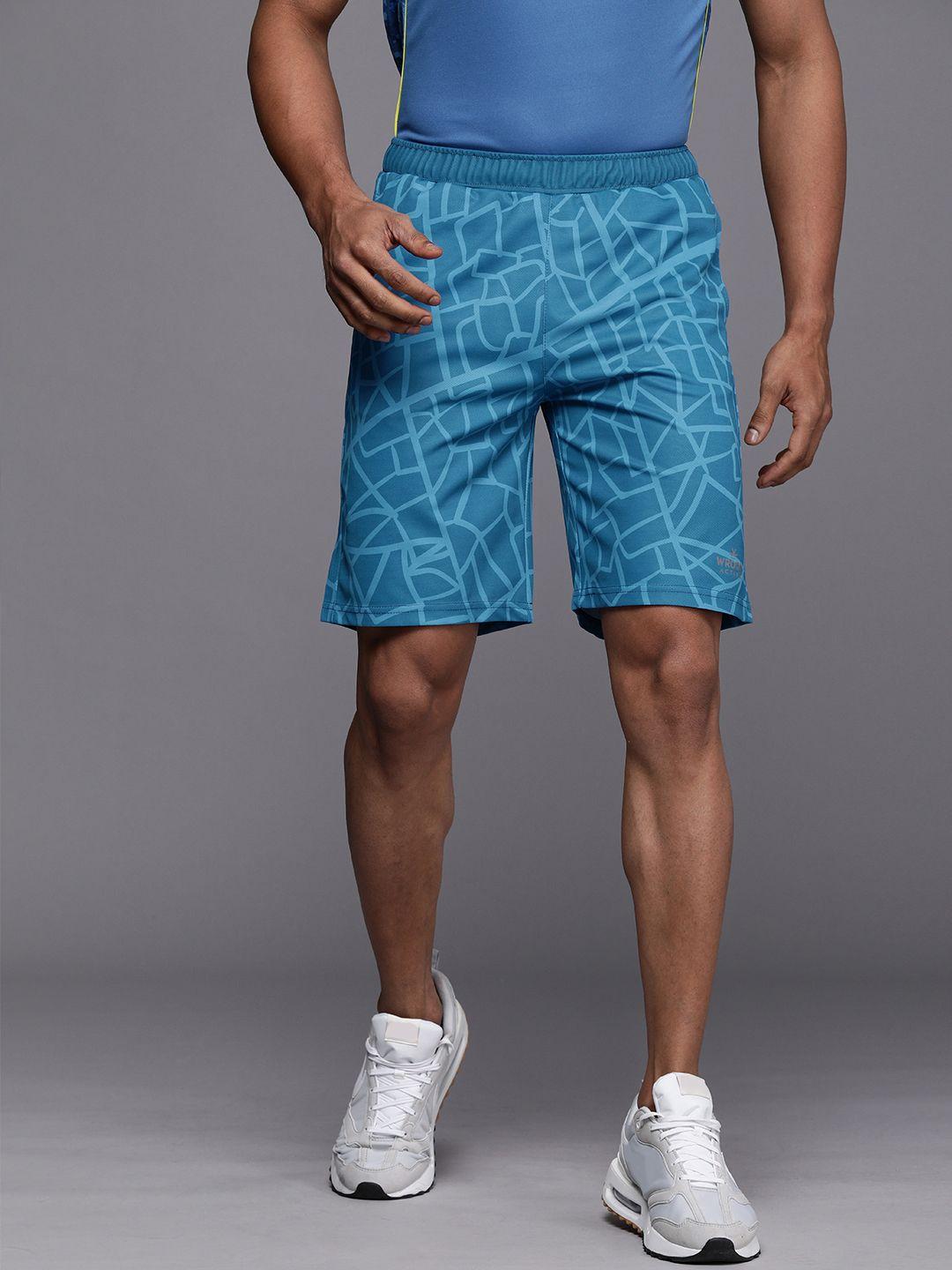 wrogn active men blue printed sports shorts