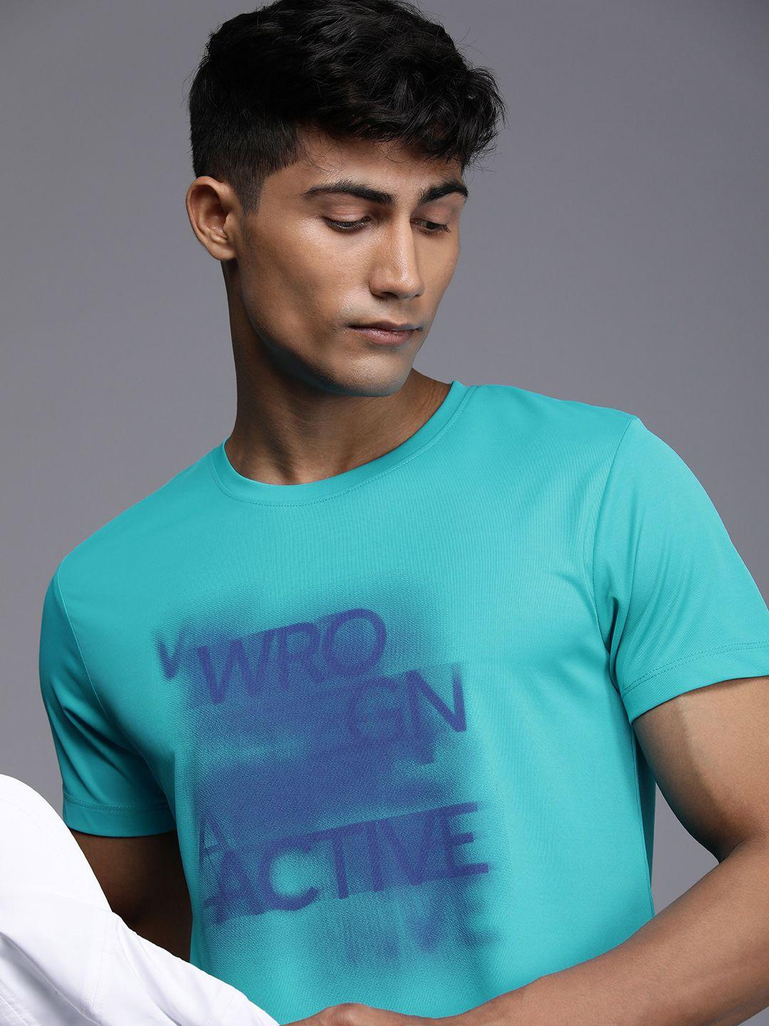 wrogn active men brand logo printed slim fit sports t-shirt