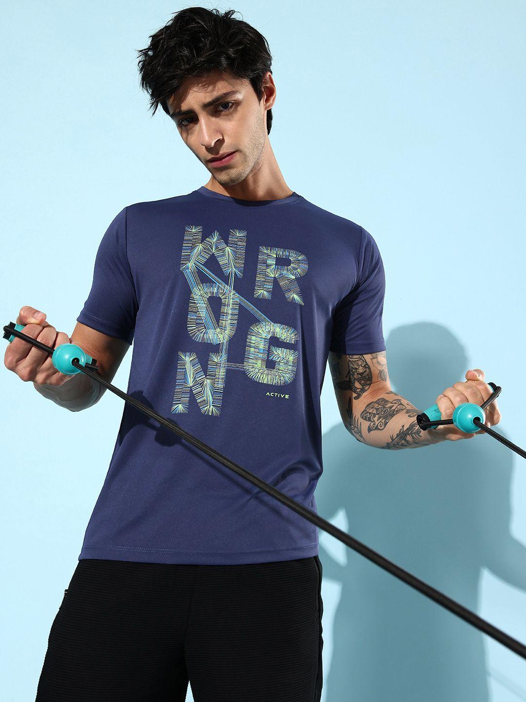 wrogn active men dry pro brand logo printed slim fit sports t-shirt