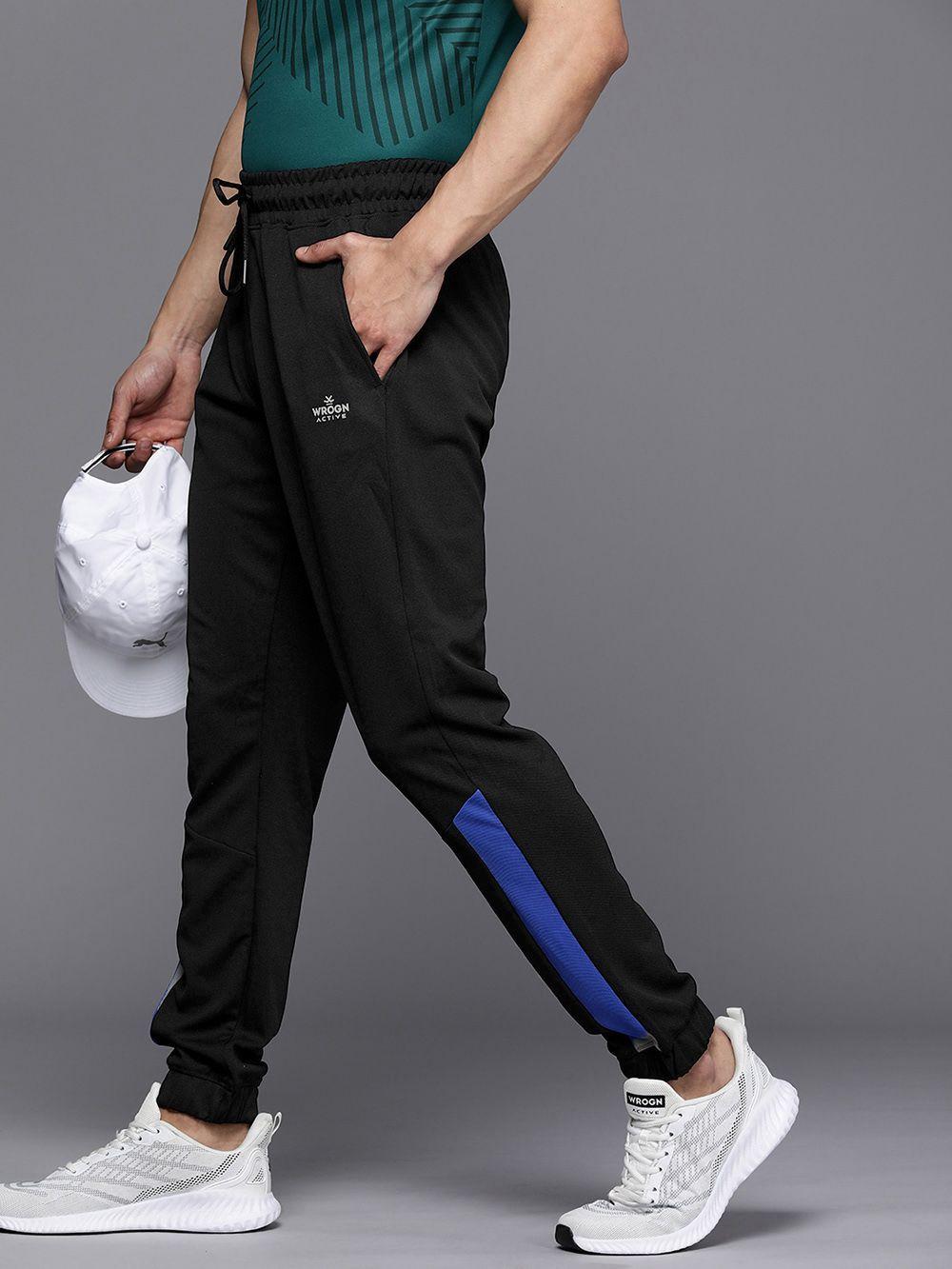 wrogn active men dry pro colourblocked mid rise knitted sports joggers