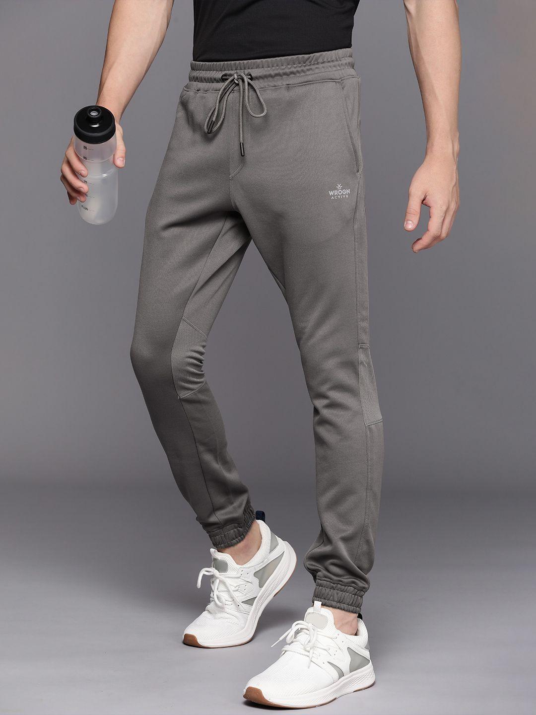 wrogn active men dry pro solid knitted mid-rise joggers