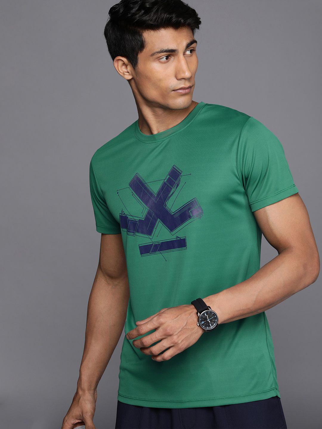 wrogn active men green brand logo printed slim fit t-shirt
