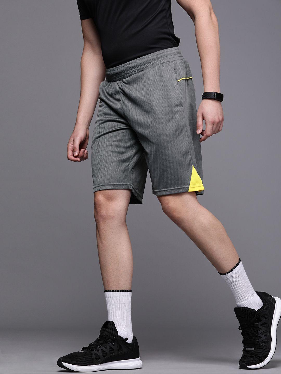 wrogn active men grey solid regular fit sports shorts