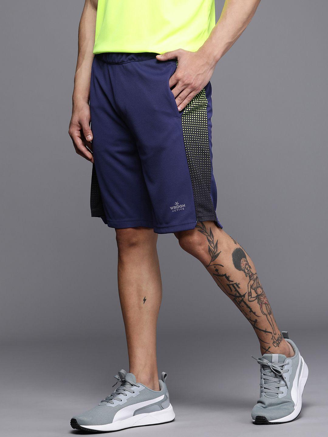 wrogn active men mid-rise dry-pro printed sports shorts