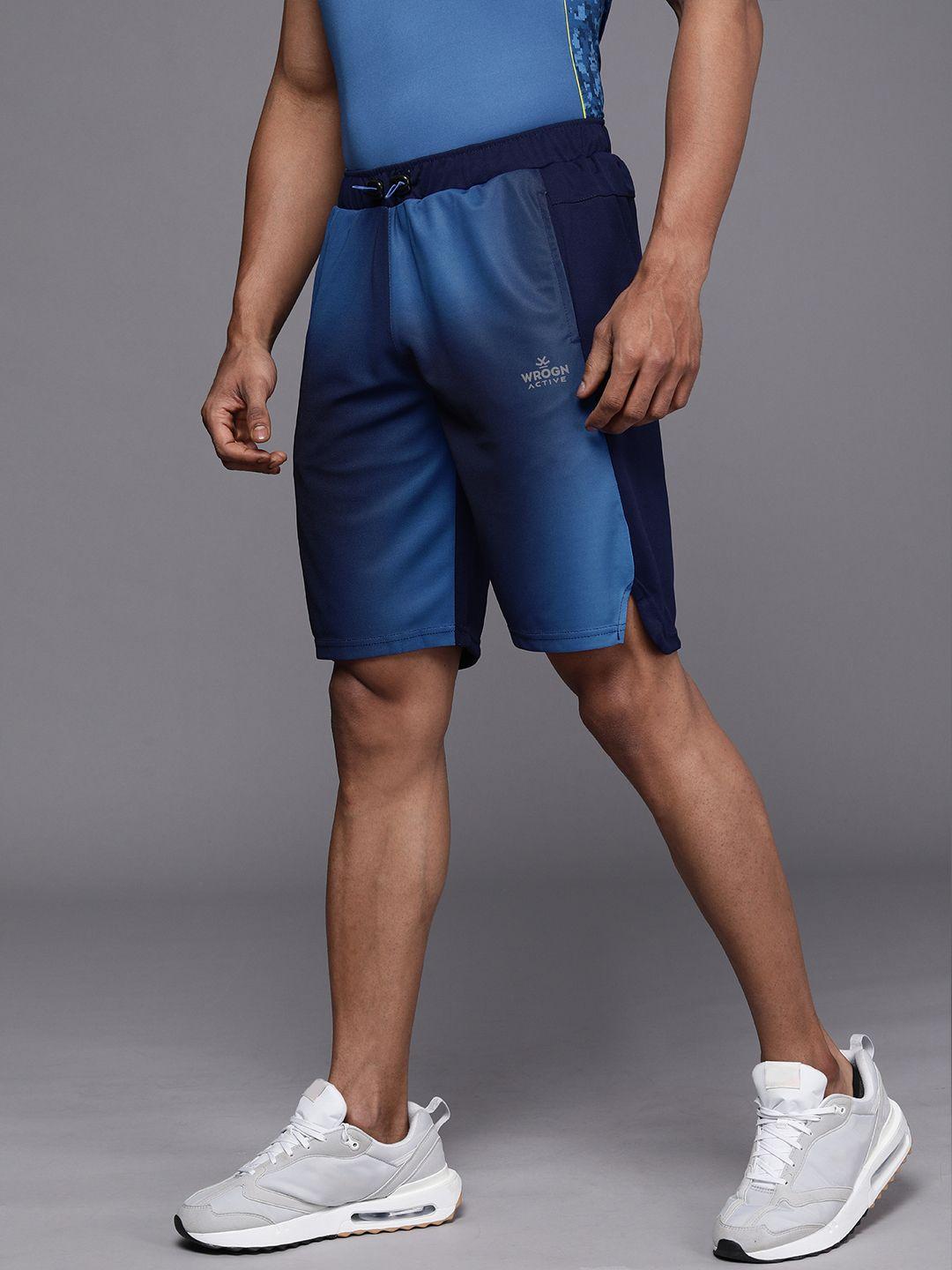 wrogn active men navy blue ombre printed sports shorts